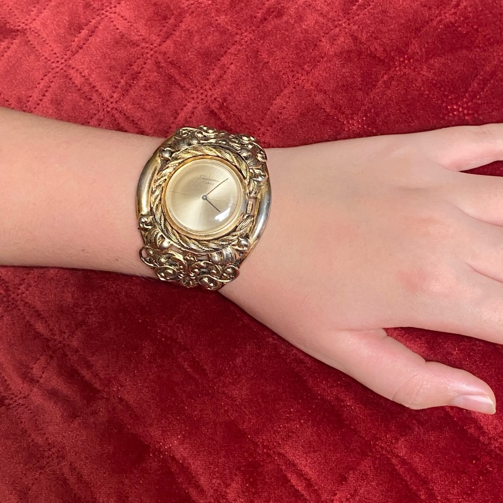 Supreme Illinois Watch 17 Jewels Gold Toned Cuff Wind-Up Wristwatch -Rare! Works View 4